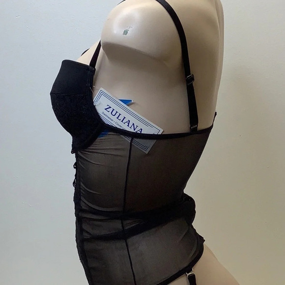 Zuliana Size Small Black Bustier With Garter Straps. Made in Brazil. New W/Tags - Picture 3 of 4